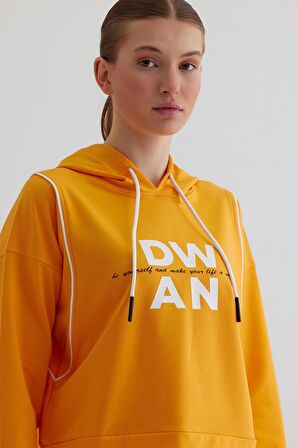 Oranj Kapüşonlu Sweatshirt Düz Jogger Takım SS23TK4697OR